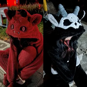 Virtual Alice Dark Gothic Demon Death Skull Horned Hooded Robe Thickened Coral Fleece Winter Warm Long Sleepwear Loungewear - AliExpress Women's Sleep & Lounge
