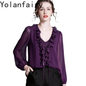 YOLANFAIRY 100%Real Mulberry Silk Shirts Female Elegant Women Top Unique Three-dimensional Flower Blouse Woman Long Sleeve Shirt - AliExpress Shirts & Blouses