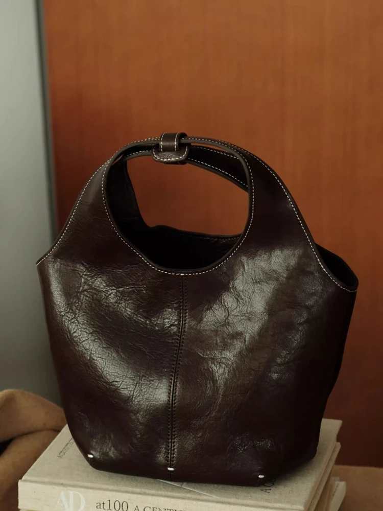 Fashion Simple Design Women Bucket BagHandbag Genuine Leather Tote Bag Real Leather Lady Shoulder Crossbody Commuter Bag - AliExpress Women's Handbags