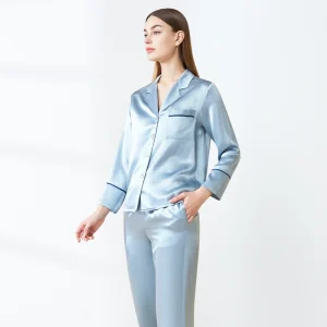 19MM Heavy Mulberry Silk Nightwear Pajamas Set Lapel Casual Long Sleeve Cardigan and Trousers Pajama Loungewear Button Sleepwear - AliExpress Women's Sleep & Lounge