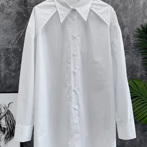Elegant  White Shirt Loose Fit Mid-Length Slimming High-Thread-Count Combed Cotton  Collar Button-Up Women's Top - AliExpress Shirts & Blouses