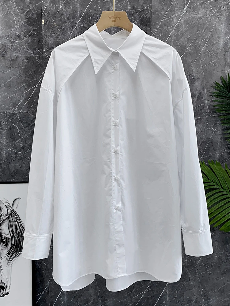 Elegant White Shirt Loose Fit Mid-Length Slimming High-Thread-Count Combed Cotton Collar Button-Up Women's Top - AliExpress Shirts & Blouses