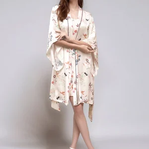 Winsleter-16MM 100%Real Silk Elegant Night-robe Set, Floral Print, Women Sexy Sleeping Robe Sling Dress, 2025 Autumn S5O865CC - AliExpress Women's Sleep & Lounge