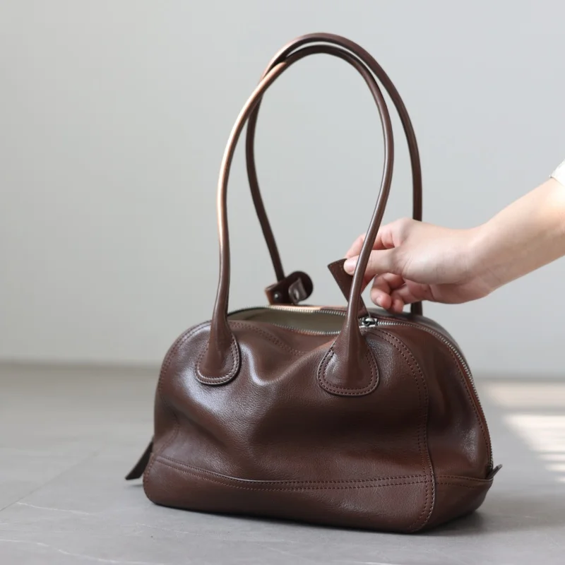 Women's Luxury Genuine Leather Vintage Zipper Handbag Small Size Tote Real Cowhide Singel Shoulder Bags - AliExpress Women's Handbags