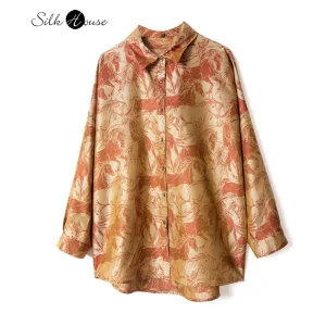 Luxury Women's Clothing 100% Natural Mulberry Silk Song Brocade A Thousand-li Horse Printed Turn-down Collar Long Sleeved Shirt - AliExpress Shirts & Blouses