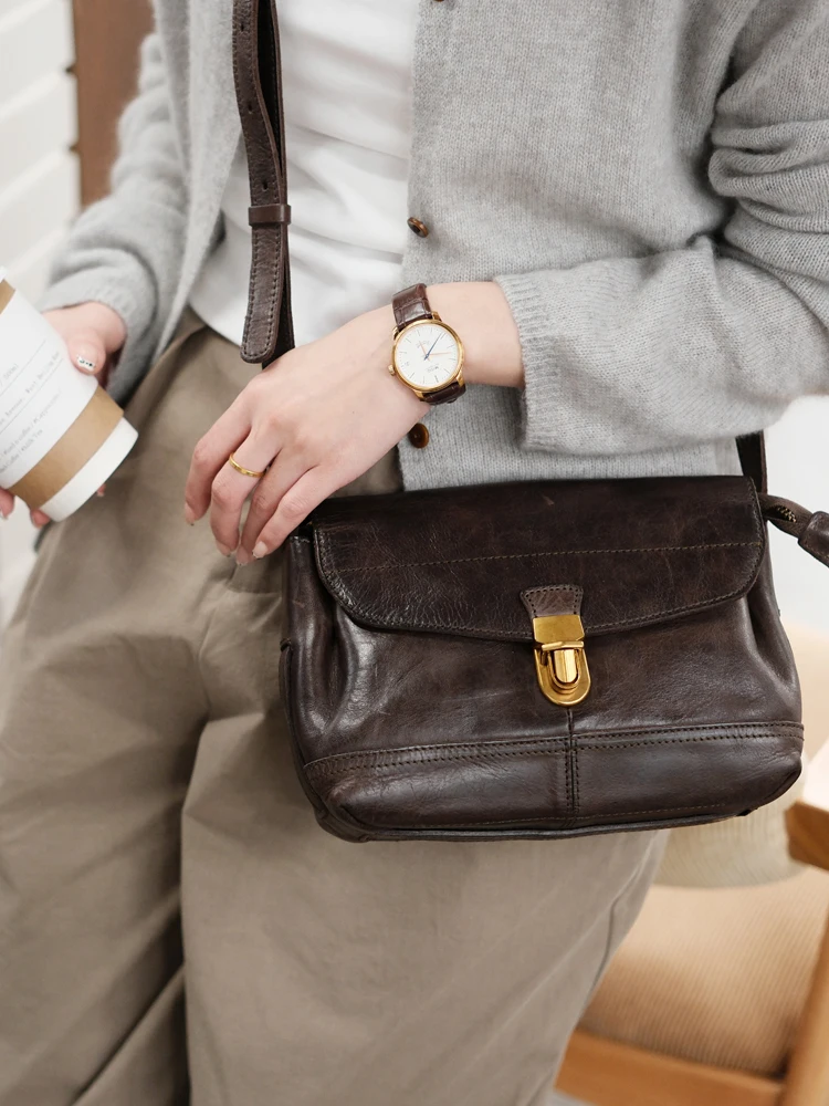 outdoor casual daily handmade genuine leather ladies single shoulder bag vintage designer real cowhide women's crossbody bag - AliExpress Women's Handbags