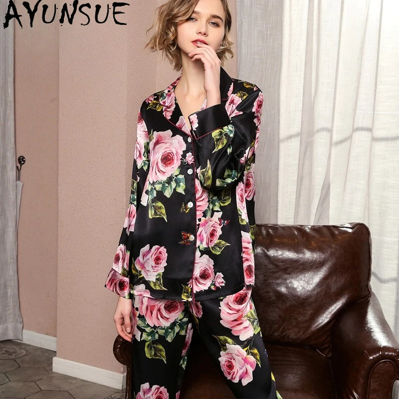 AYUNSUE 16Mm 100% Mulberry Silk Sleepwear Women 2026 Spring Summer Women's Home Clothes Pajama Set Long Sleeve Top Casual Pants - AliExpress Women's Sleep & Lounge