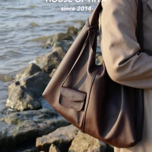HOUSE OF HIYA Minimalist Single-Shoulder Tote - Spacious Frosted Full-Grain Leather Bag - AliExpress Women's Handbags