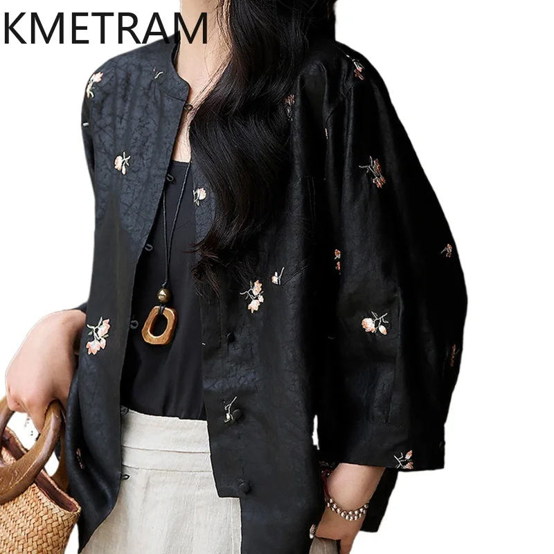 KMETRAM 100% Real Mulberry Silk Shirt Women Xiangyun Sha Embroidered Blouse Elegant Spring Coat 2026 New Woman Clothes рубашка - AliExpress Shirts & Blouses