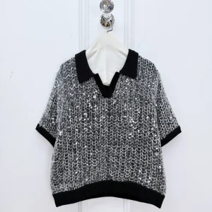 New Spring/Summer Sequin Hollow-Out Collar Linen Knit Top For Women - Luxurious And Elegant Slim Waist Short Sleeve - AliExpress Sweaters&Jumpers