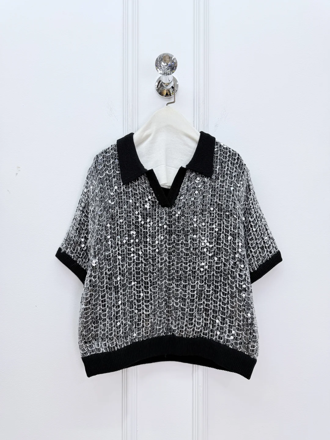 New Spring/Summer Sequin Hollow-Out Collar Linen Knit Top For Women - Luxurious And Elegant Slim Waist Short Sleeve - AliExpress Sweaters&Jumpers