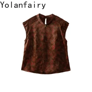 YOLANFAIRY Pleated 100% Mulberry Silk Blouse for Woman Elegant Watered Gauze Tee Top Stand Collar Women's Blouses and Shirts - AliExpress Shirts & Blouses