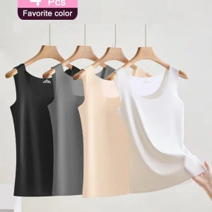 4-Piece Plus-Size Pajama Set: Solid-Color, Seamless, Figure-Flattering Women's Tank Tops; Quick-Dry, Breathable Underwear Tops; - AliExpress Women's Sleep & Lounge