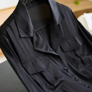 Silk Suit Jacket Women's V-neck Loose Fit Minimalist Style Office Wear Straight Cut Long Sleeve Button up Pure Color - AliExpress Shirts & Blouses
