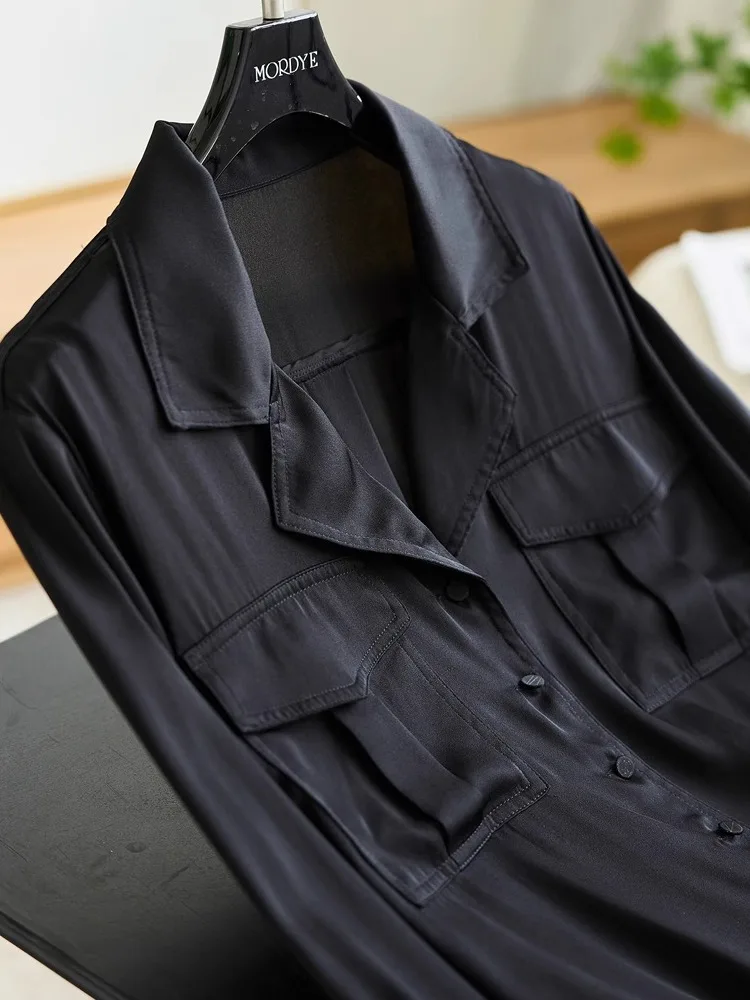 Silk Suit Jacket Women's V-neck Loose Fit Minimalist Style Office Wear Straight Cut Long Sleeve Button up Pure Color - AliExpress Shirts & Blouses