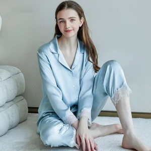 Women's 19 Momme 100% Mulberry Silk Lace Trim Pajamas Suit Spring Long Sleeve Top & Trousers Sleepwear Sexy Lounge Wear Pajama - AliExpress Women's Sleep & Lounge