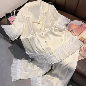 New high-quality sleepwear, short sleeved pants, mulberry silk home suit set, thin lace sleeves - AliExpress Women's Sleep & Lounge