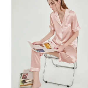 19 Momme 100% Mulberry Silk Women's Short Sleeve Pajamas Set Solid Color Button Up Pajama Sleepwear 2 Piece Sleepwear Loungewear - AliExpress Women's Sleep & Lounge