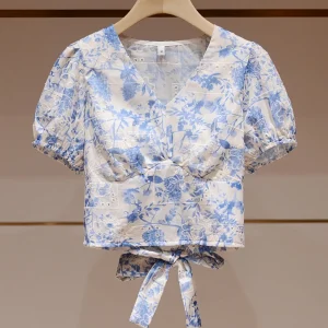Ele ort Sve V-Ne Embroidered Print irt Ladylike Commute Sle Bubble Sve Summer Top JOOva Brand - AliExpress Shirts & Blouses