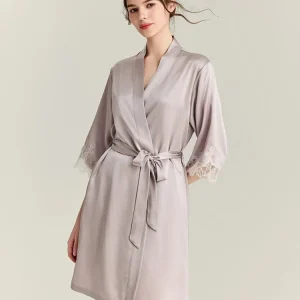 22MM 100% Mulberry Silk Robe Gown Sets Lace Trim Sexy Kimono Robes Nightdress Suit V Neck Bathrobe with Nightgown Homewar PJS - AliExpress Women's Sleep & Lounge