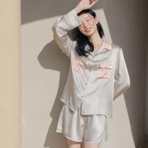 Women 100% Mulberry Silk Pajamas Long Sleeve Shorts Set Loose Fashion Homewear Skin-friendly Casual Loungewear Wearable Outside - AliExpress Women's Sleep & Lounge