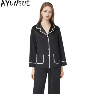AYUNSUE 100% Real Mulberry Silk Sleepwear Women Home Clothes 19MM Real Silk Pajama Set Spring Summer Sets Long Sleeve Top Pants - AliExpress Women's Sleep & Lounge