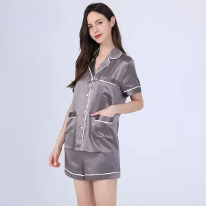 25MM 100% Mulberry Silk Women Summer Pajamas Two-piece Set Sleepwear Loungewear Button-up Short Sleeve & Shorts Pajama Homewear - AliExpress Women's Sleep & Lounge