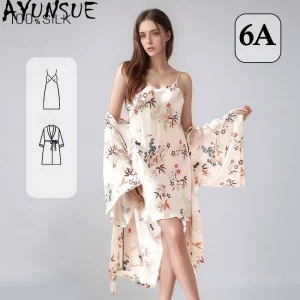AYUNSUE 100% Mulberry Silk Robes for Women 16MM Silk Night Dress Set 2026 Spring and Summer Sleepwear Bathrobes Халат Женский - AliExpress Women's Sleep & Lounge