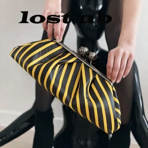 Lost in Vintage Cotton Stripes Black Yellow Leather 40x16x15cm Big Ball Kiss Lock Clutch Frame Purse Large Handlebag - AliExpress Women's Handbags