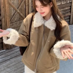 East Gate Retro Collar Splicing Fur Sve Warm Cotton Jaet Women's Loose Fit Zipper Closure Long Sve  Color Coat - AliExpress Sweaters&Jumpers