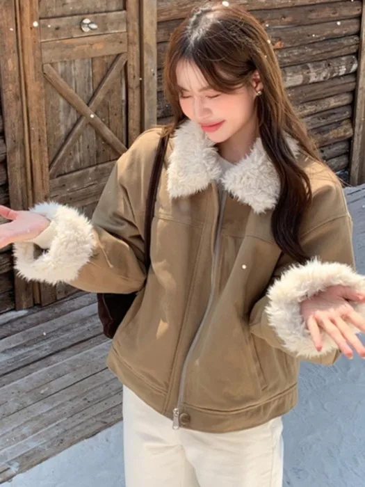 East Gate Retro Collar Splicing Fur Sve Warm Cotton Jaet Women's Loose Fit Zipper Closure Long Sve Color Coat - AliExpress Sweaters&Jumpers