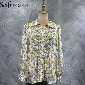 Seifrmann 2026 Summer Women's New Fashionable Collar Long Sleeve Single breasted Silk Printed Shirt - AliExpress Shirts & Blouses
