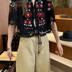 Early Spring 2026 Women's round Neck Embroidered Floral Lace Trim Shirt A-Line Skirt Set Cotton Linen Blend Breathable Long S... - AliExpress Shirts & Blouses