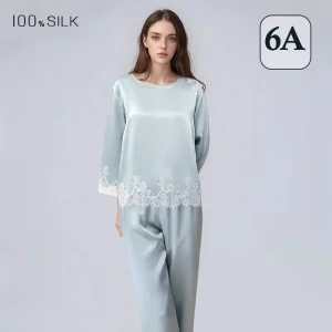 2026 Spring Summer Women Silk Pajamas 19 Momme 100% Mulberry Silk Crew Neck Loungewear Sleepwear Set - AliExpress Women's Sleep & Lounge