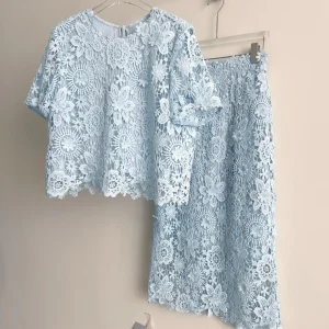 Elegant Lace Short Sleeve round Neck Half Skirt Set Women's Fashion Spring Cotton Straight Cut Slimming Commute Outfit 2026 - AliExpress Shirts & Blouses