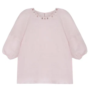 Eden's Gentle ell Embroidery Linen ort Sve Summer Top Women's Loose Fit round Ne irt Pure Color Casual Faion - AliExpress Shirts & Blouses