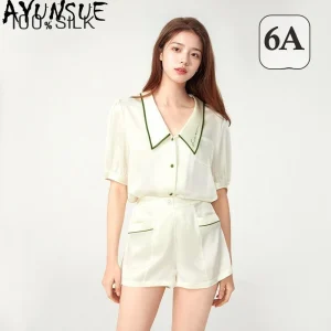 AYUNSUE 16Mm 100% Mulberry Real Silk Pajama Set Sleepwear Women 2026 Summer Clothes Short Sleeve Top Shorts Sets Womens Outfits - AliExpress Women's Sleep & Lounge