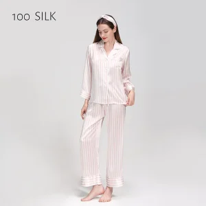 Summer Spring Autumn Striped Lounge Wear Set 100% Mulberry Silk Long Sleeved Pants Pajamas Loose Fit Trousers Large Size Soft - AliExpress Women's Sleep & Lounge