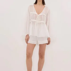 White Linen Casual V-neck Top Versatile Holiday Shirt Long Sleeve Skin-friendly Breathable Women's Classic Fit Summer 2026 - AliExpress Shirts & Blouses