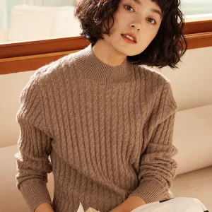 Woman Twisted Pullover Sweater Autumn Winter 100% Cashmere Knitwear Cable Stitch Mock Neck Retro Classic Versatile Clothing Tops - AliExpress Sweaters&Jumpers