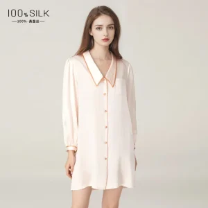 Summer Sexy Woman Chemise Nightgown 100% Mulberry Silk Short Cardigan Nightgowns Long Sleeve Nightdress Button Down Pajama Dress - AliExpress Women's Sleep & Lounge