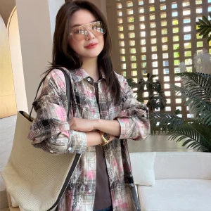 Heavyweight Plaid Velvet Print Brushed Three Process Women's Shirt Jio Jio Private Collection R3 MK14133 Loose Fit Long Sleeve - AliExpress Shirts & Blouses