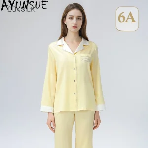 AYUNSUE 19Mm 100% Mulberry Silk Sleepwear Women Spring Summer Clothes Pajama Set Long Sleeve Top Casual Pants Pijama Feminino - AliExpress Women's Sleep & Lounge