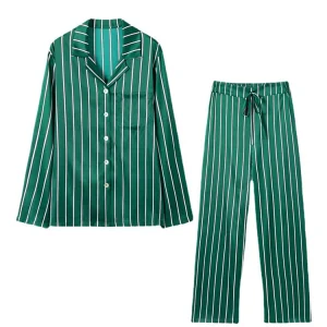 SuyaDream Women Stripes Silk Pajamas 93%Silk 7%Spandex Long Sleeves Sleep Set Turn Down Collar Chest Pocket Two-piece Nightwear - AliExpress Women's Sleep & Lounge