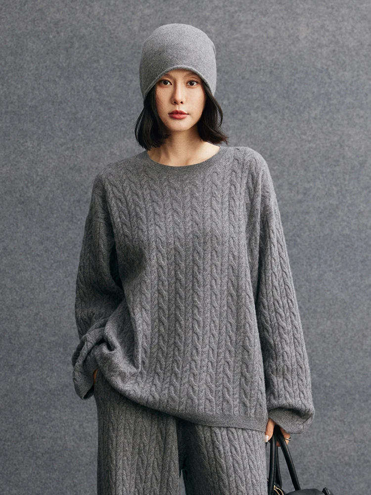 Women Round Collar Pullover 100% Goat Cashmere Sweater Autumn Winter Twist Flower Cashmere Knitwear Casual Large Size Loose Tops - AliExpress Sweaters&Jumpers