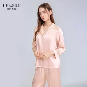 19MM 100% Real Silk Women Pijamas Set Long Sleeves Full Pants Casual Loungewear Lapel Pajamas Suit Sexy Lace Homewear Pajama PJ - AliExpress Women's Sleep & Lounge