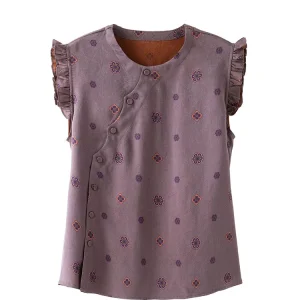Winsleter-100%Real Silk Watered Gauze Elegant Shirt, O Neck Flying Sleeve Print, Women Retro Casual Blouse, 2026 Autumn T68763CC - AliExpress Shirts & Blouses