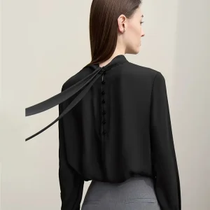 Elegant Commuter Style Stand Collar Tied Waist Chiffon Top Women's High End Drapey Top Autumn New Arrival  Brand - AliExpress Shirts & Blouses