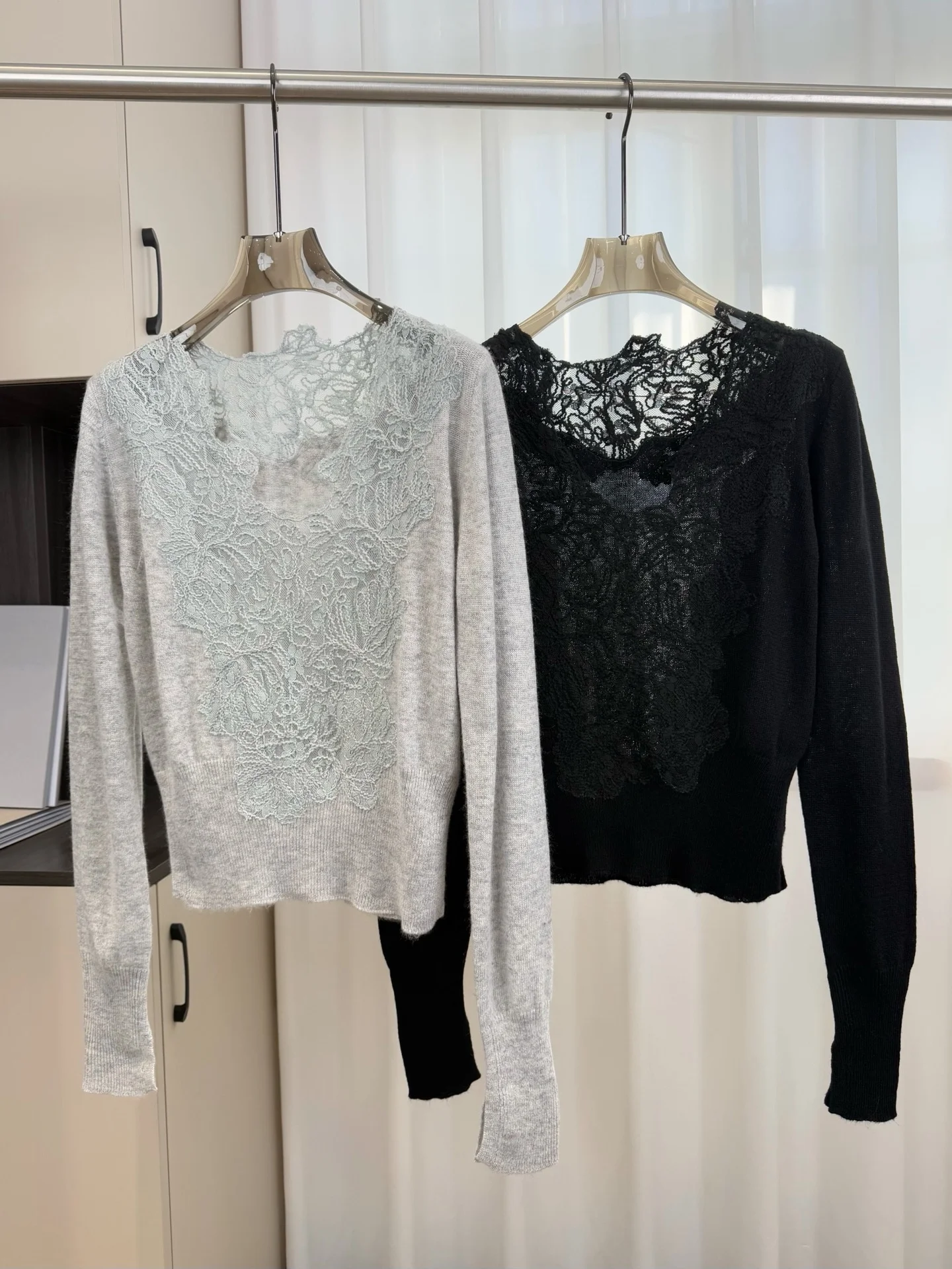 Women Lace Embroidery Patchwork Sweater V-Neck Long Sleeve Solid Color Elegant Ladies Wool Cashmere Knitted Pullover - AliExpress Sweaters&Jumpers
