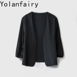 YOLANFAIRY 26 Mm Heavy Crepe 90%Mulberry Silk Blazer for Women Elegant V Neck Casual Outer Jacket Top Coat Three Quarter Sleeve - AliExpress Shirts & Blouses